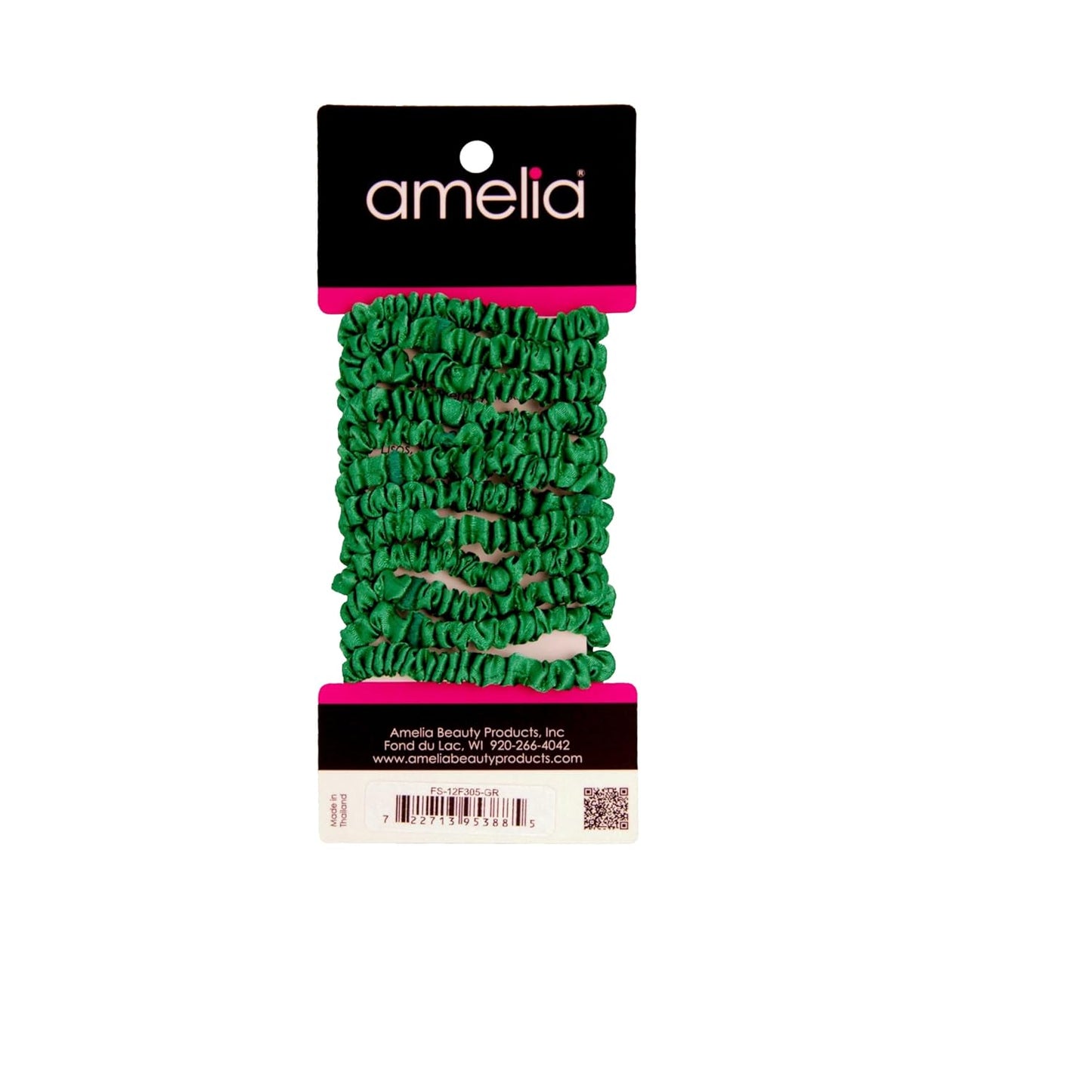 Amelia Beauty, Black, Skinny Satin Scrunchies, 12 Pack – 2in Diameter, Gentle & Strong Hold, No-Snag, No-Dent, Crease-Free Hair Ties