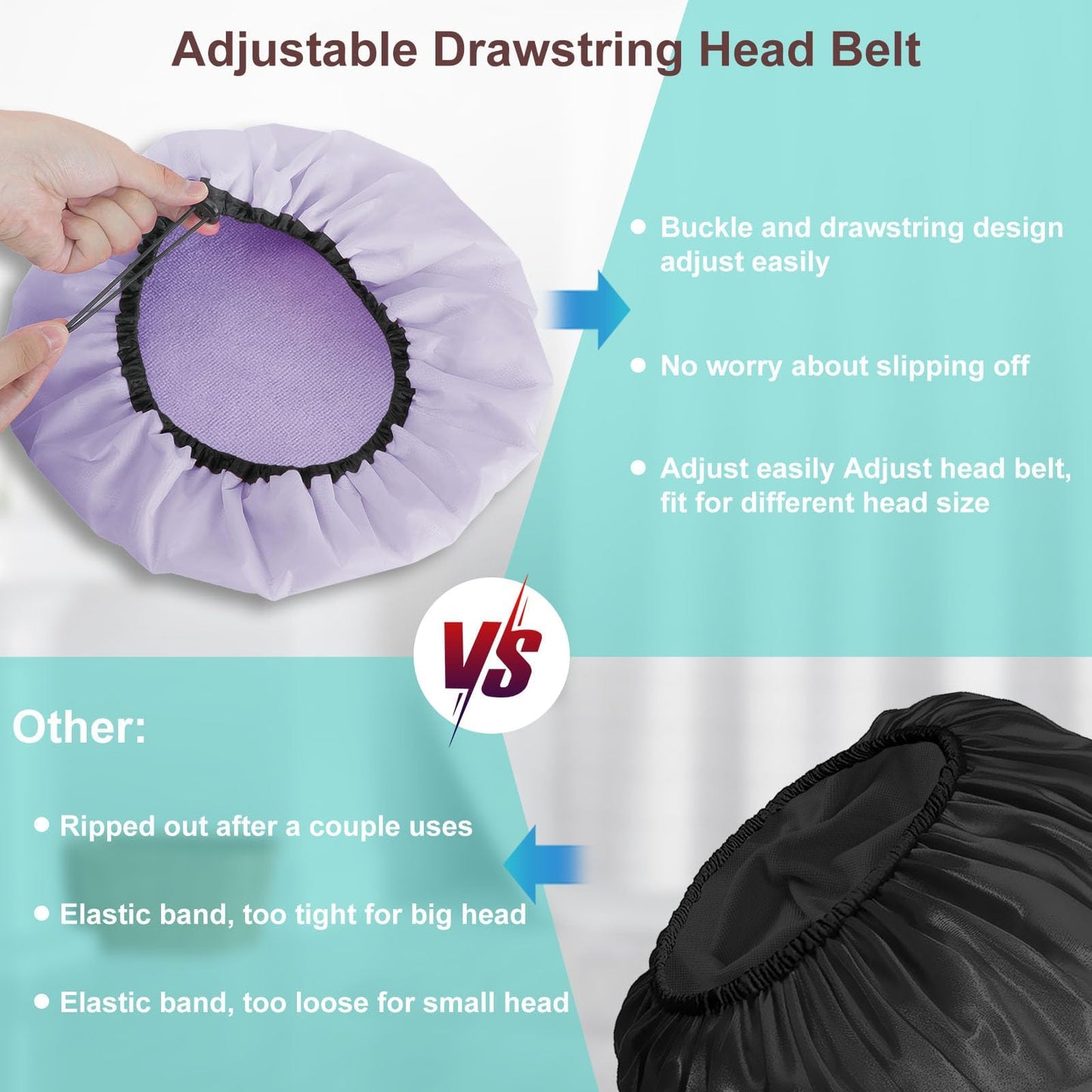 Sheomern 2 Pcs 15" XL Extra Large Terry Lined Shower Cap, Adjustable Dual Waterproof Shower Cap for Women Reusable Soft Hair Cap Bath Cap for Long Braids, Thick Hair, Locs, Curly Hair