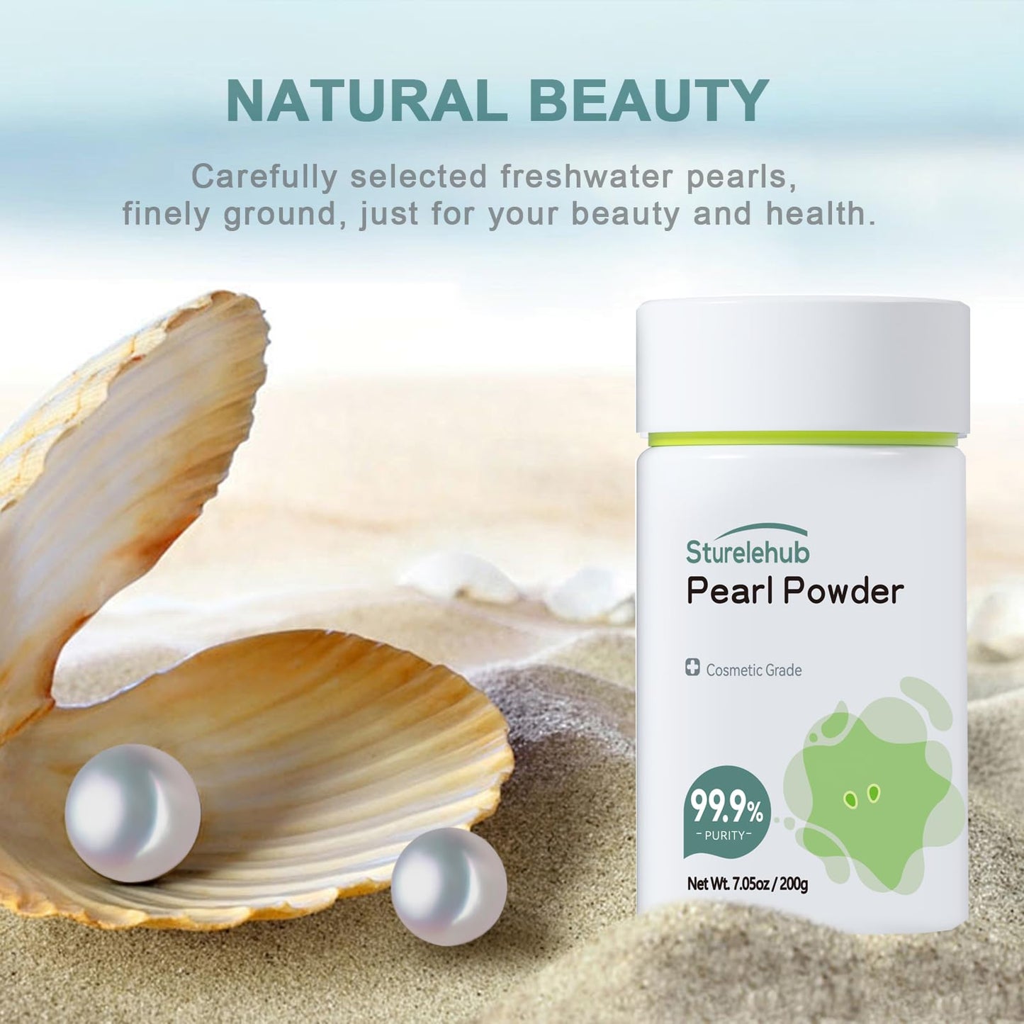 Sturelehub Pearl Powder Organic, for Face, 7.05OZ / 200g 99.9% Purity, Cosmetic Grade, for DIY Mask, Cream And Lotion, Organic Pearl Powder For Homemade Cosmetics