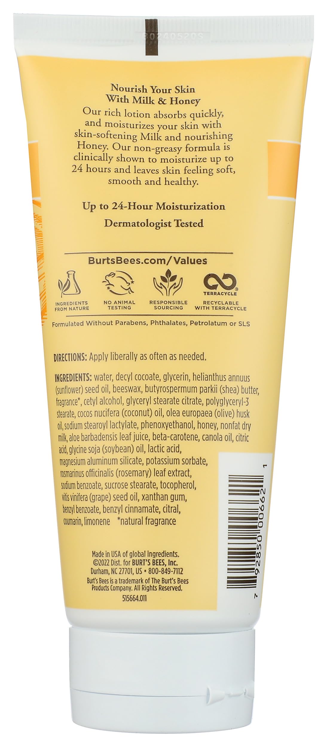 Burts Bees Body Lotion Milk & Honey, 6 OZ