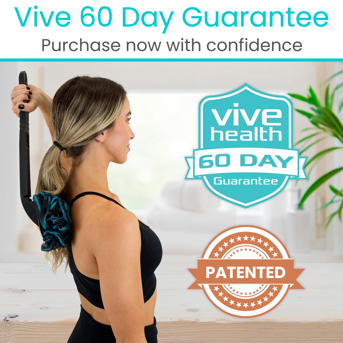 Vive Long Handled Loofah on a Stick - Mesh Back Sponge for Bath, Reusable w/Extra Pouf - Exfoliating Scrubber for Elderly & Disabled, Soft Loofa for Bathing Men & Women