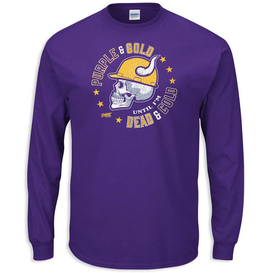 Skull Long Sleeve T-Shirt for Minnesota Football Fans (SM-5XL) (Purple L/S, 4X-Large)
