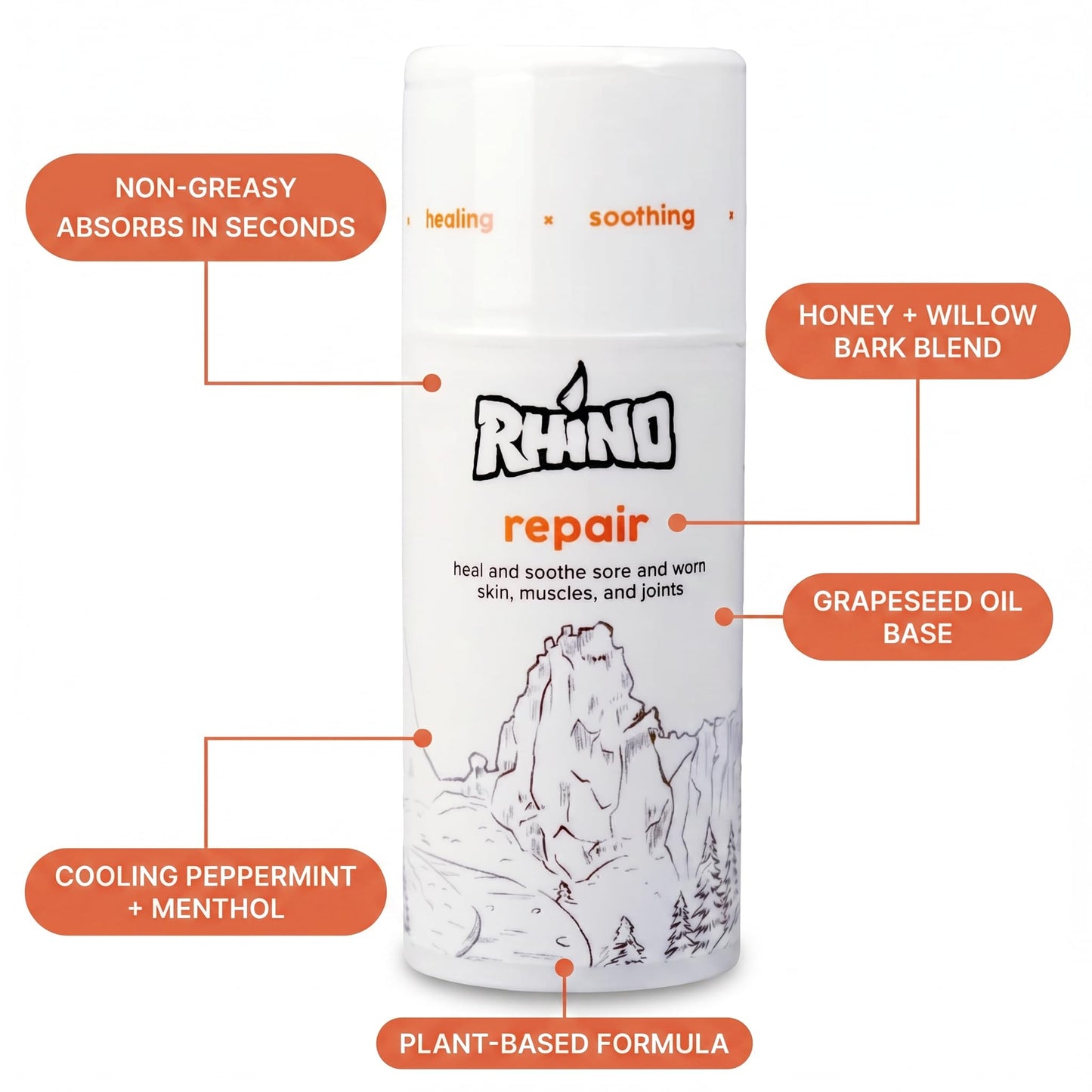 Rhino Skin Solutions Repair Cream Made for Your Adventure, Hand Repair Cream for Dry Cracked Hands, Non Greasy Hand Lotion with Honey and Tea Tree for Athletes and Workers, Made in USA (8 oz)