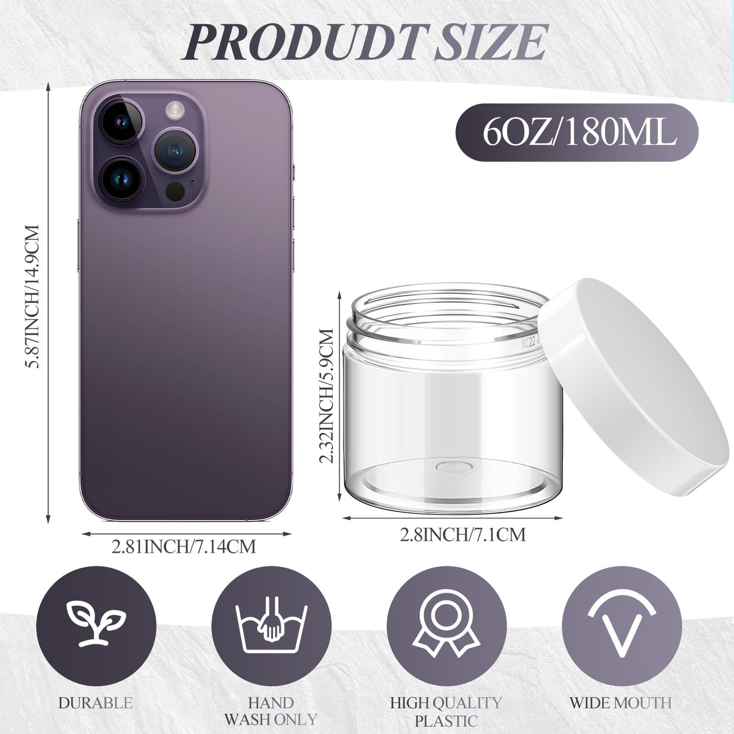 Patelai 60 Pcs Plastic Containers with Lids, Round Leakproof Cosmetic Containers, Multipurpose Storage Jars for Makeup, Lotion, Ointment, Rhinestone Samples, Dry Food and Toiletries(White,6 oz)