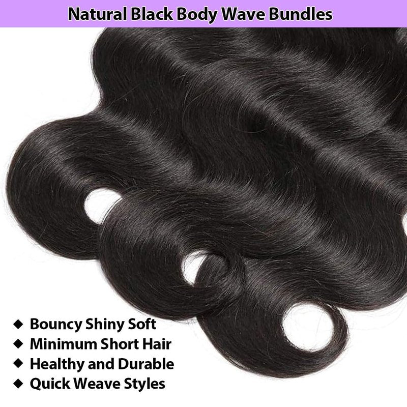 12A Body Wave Bundle - 22 Inch 100% Unprocessed Brazilian Virgin Human Hair Extensions | Natural Black Wavy Thick Weave for Women