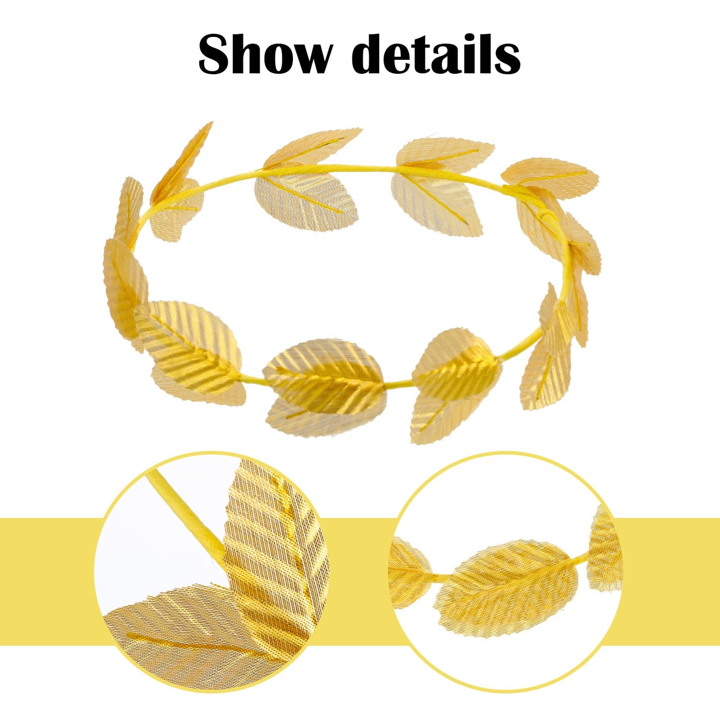 24Pcs Roman Laurel Toga Head Wreath Goddess Headpiece Circlet 7.3 Inches in Diameter Gold Leaf Crown Golden Greek Emperor Crown Toga Headwear