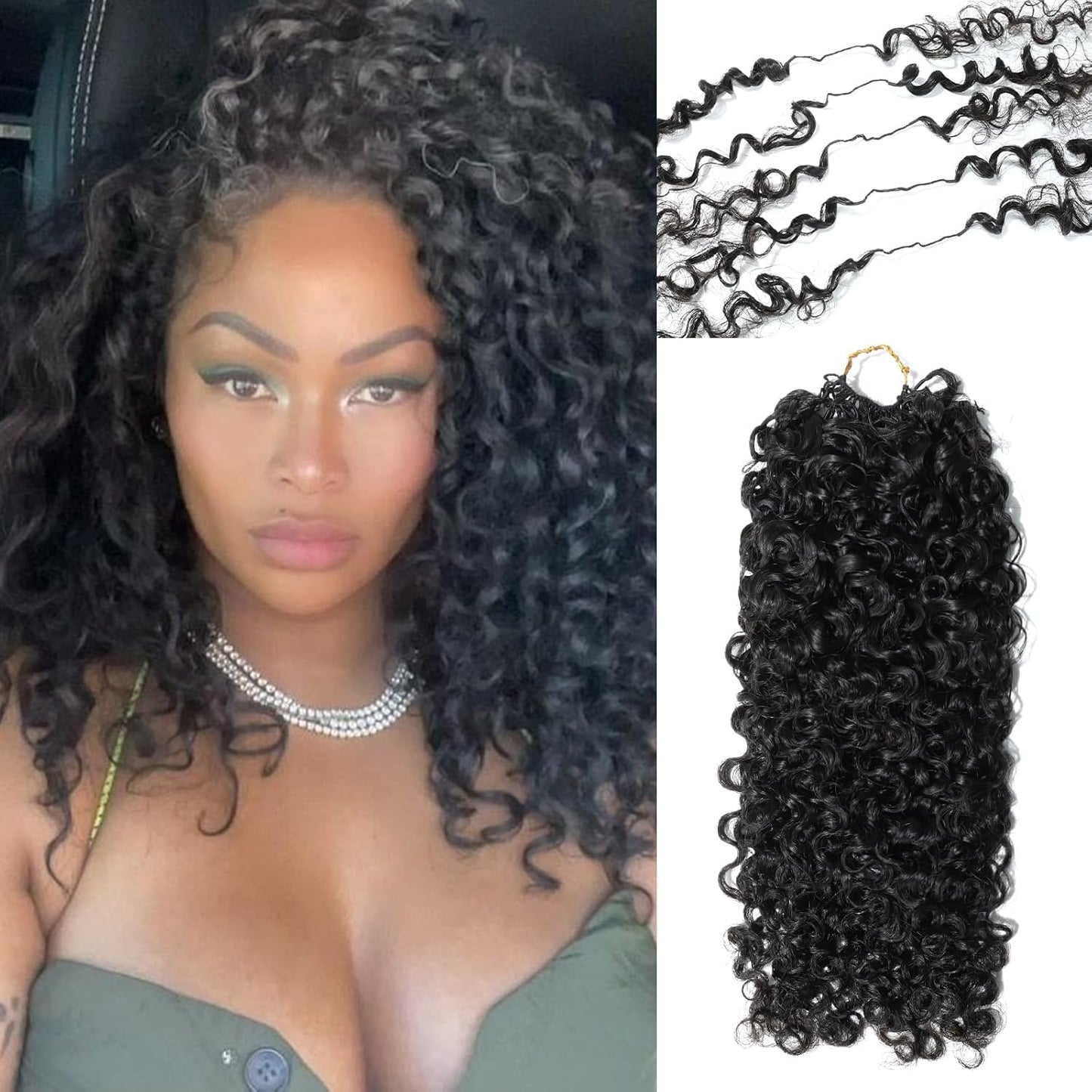 Burmese Curly Feather Crochet Braid Hair Extensions - 100% Real Human Hair, Knotless, 14 Inch, Natural Black