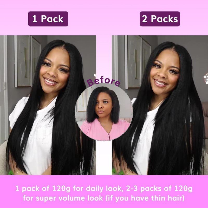 IDN BEAUTY Clip in Hair Extensions Real Human Hair Straight 120g Natural Black Double-layer Lace Clip In for Black Women Soft Breathable Lace Invisible Seamlessly Blending 7pcs 16 Inch