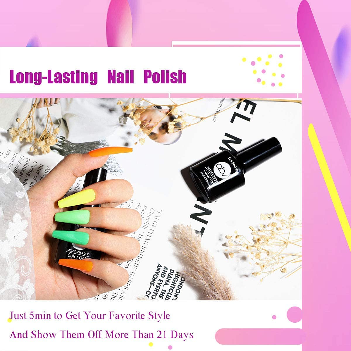 ABV Gel Nail Polish Kit - 12 Colors with 48W UV LED Nail Lamp | Soak Off Base & Top Coat, Nail Art Tools for Home Use