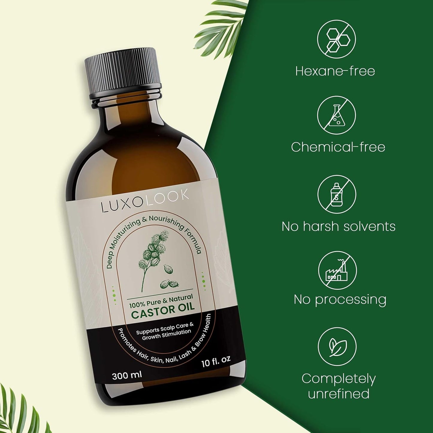 Pure Castor Oil - Cold Pressed 100% Natural Oil for Hair Growth, Skin & Nails | 10oz with Dual Mascara & Dropper