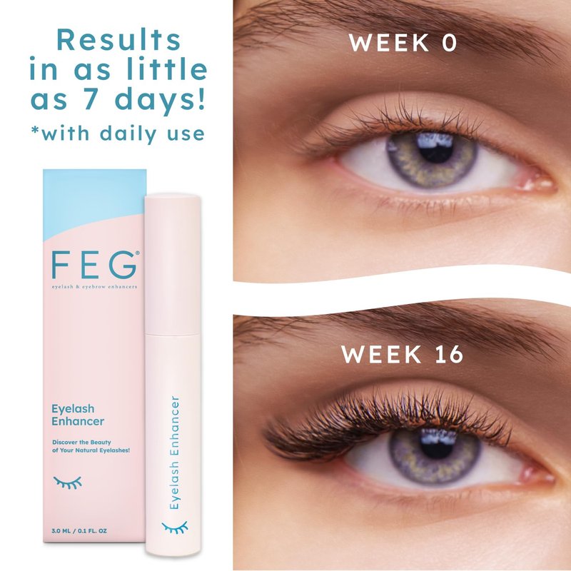 FEG Eyelash Enhancer - Rapid Growth Serum for Naturally Thick, Full Eyelashes | 3-Pack of 3ml Tubes