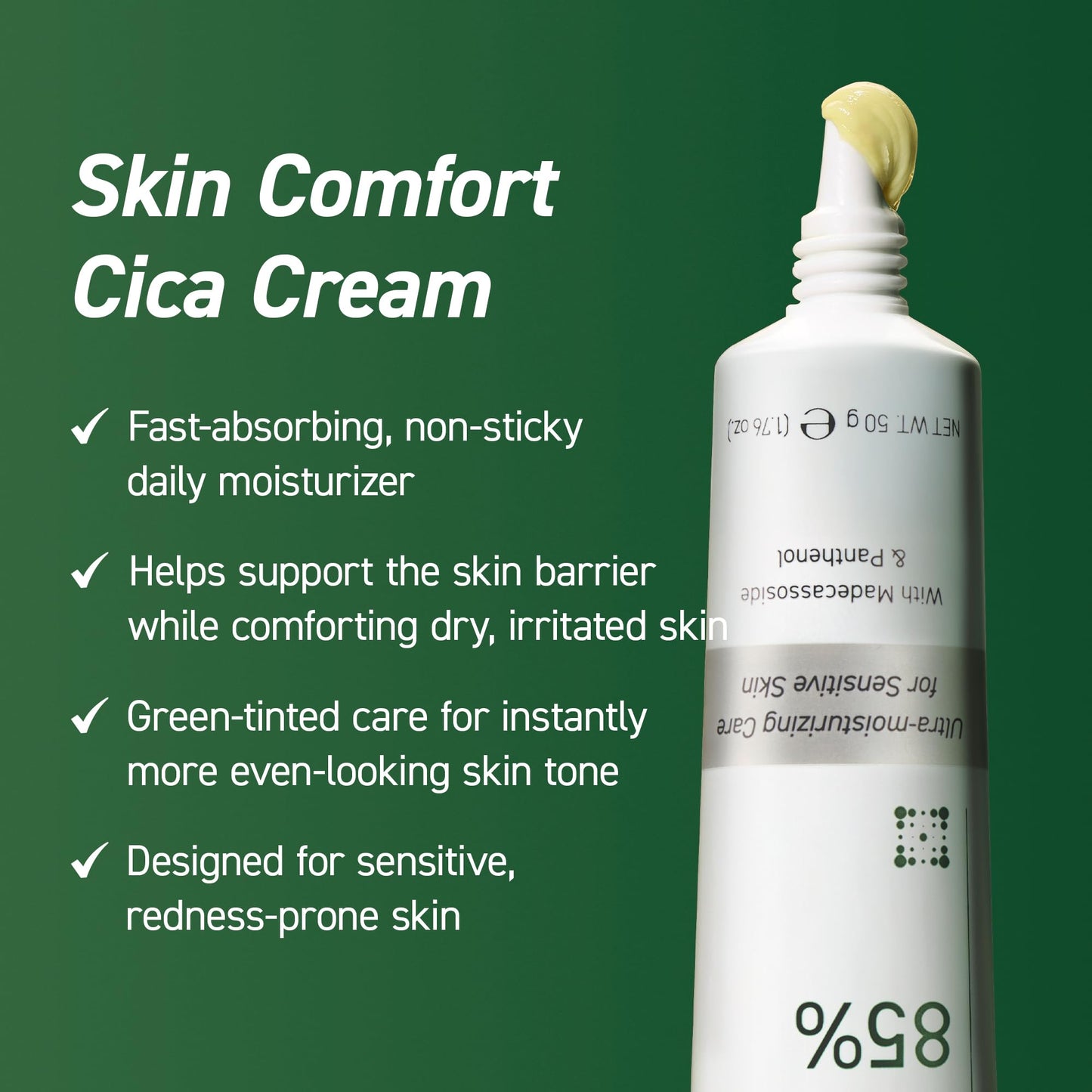 IVOSKIN Cica Redness Relief Treatment Cream, Soothing & Hydrating Green Correcting Moisturizer with Madecassoside, Helps Repair Skin Barrier for Sensitive Skin, Vegan, Korean Skincare (1.76oz / 50g)