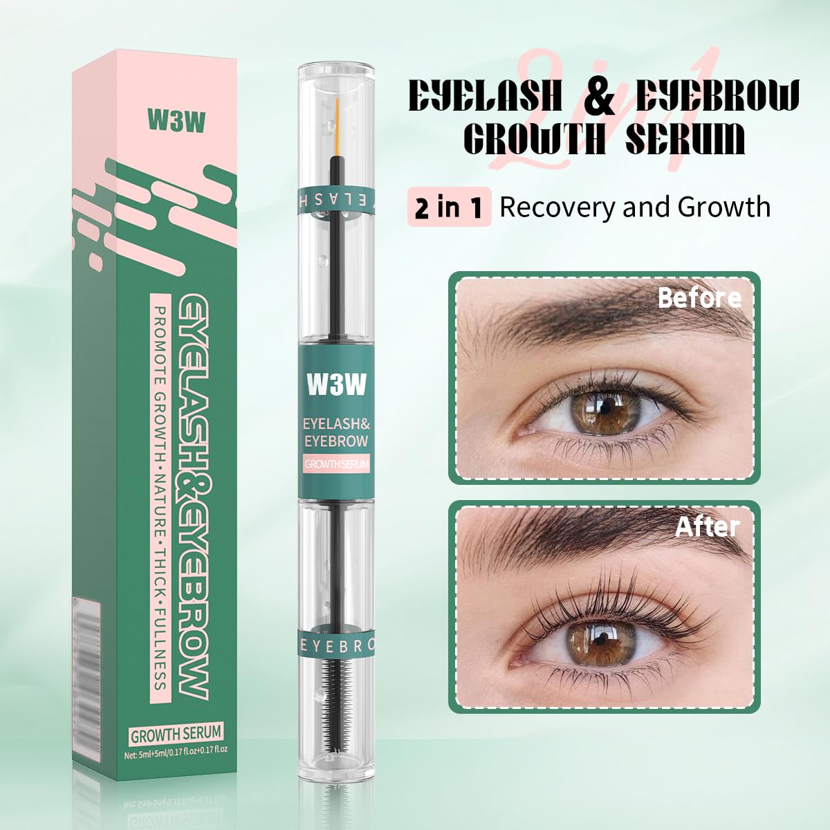 2 in 1 Eyebrow Eyelash Growth Serum,Natural Eyebrow Eyelash Serum for Longer, Fuller, and Thicker Brows Lash, eyelash and eyebrow growth serum