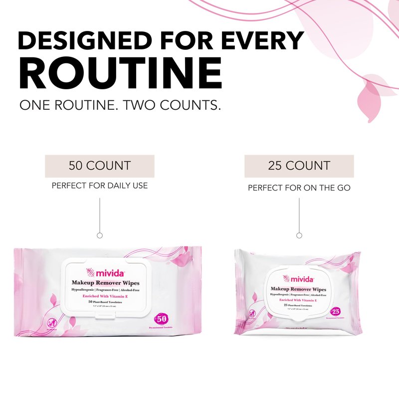 mivida Hypoallergenic Makeup Remover Wipes Bulk With Vitamin E, 200 count (4×50) Value Pack, Dermatologist Tested Fragrance Free Makeup Wipes For Sensitive Skin, Alcohol Free Facial Make up Remover