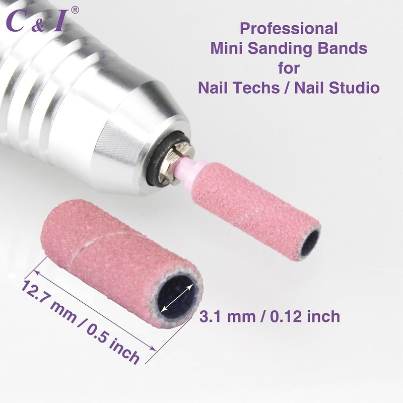 Nail Drill Bit Set - 200 Pcs Small Sanding Bands & Slim Mandrel | 240 Extra Fine White for Acrylic & Gel Nail Care