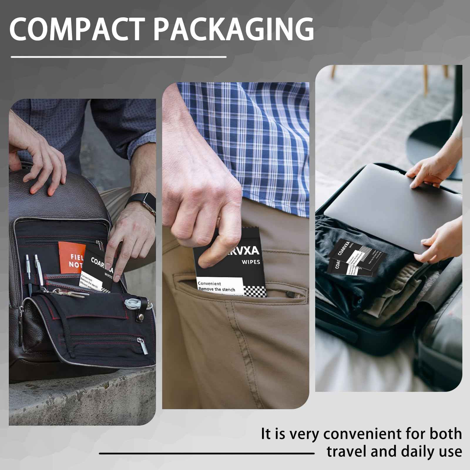 COARVXA Black Cologne Body Wipes 100 pieces of Fresh deodorant Wipes And Travel To Clean Skin And Travel Deodorant Individually Wrap Hypoallergenic Mini Deodorant For Female Male Teenagers