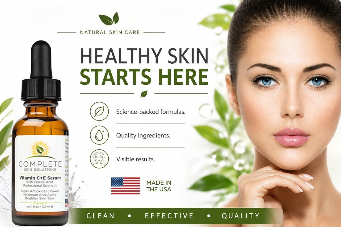 Complete Skin Solutions Natural Vitamin C E Serum with Ferulic Acid 1 oz