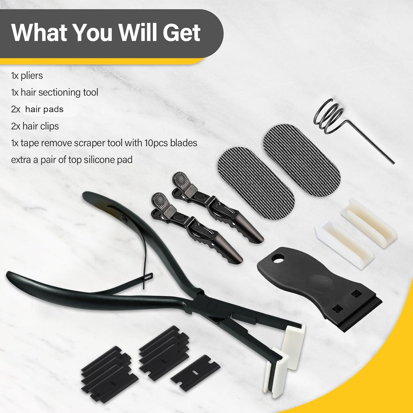 Tape In Hair Extensions Tool Kit - Stainless Steel Sealing Clamp, Remover & Clips | Black