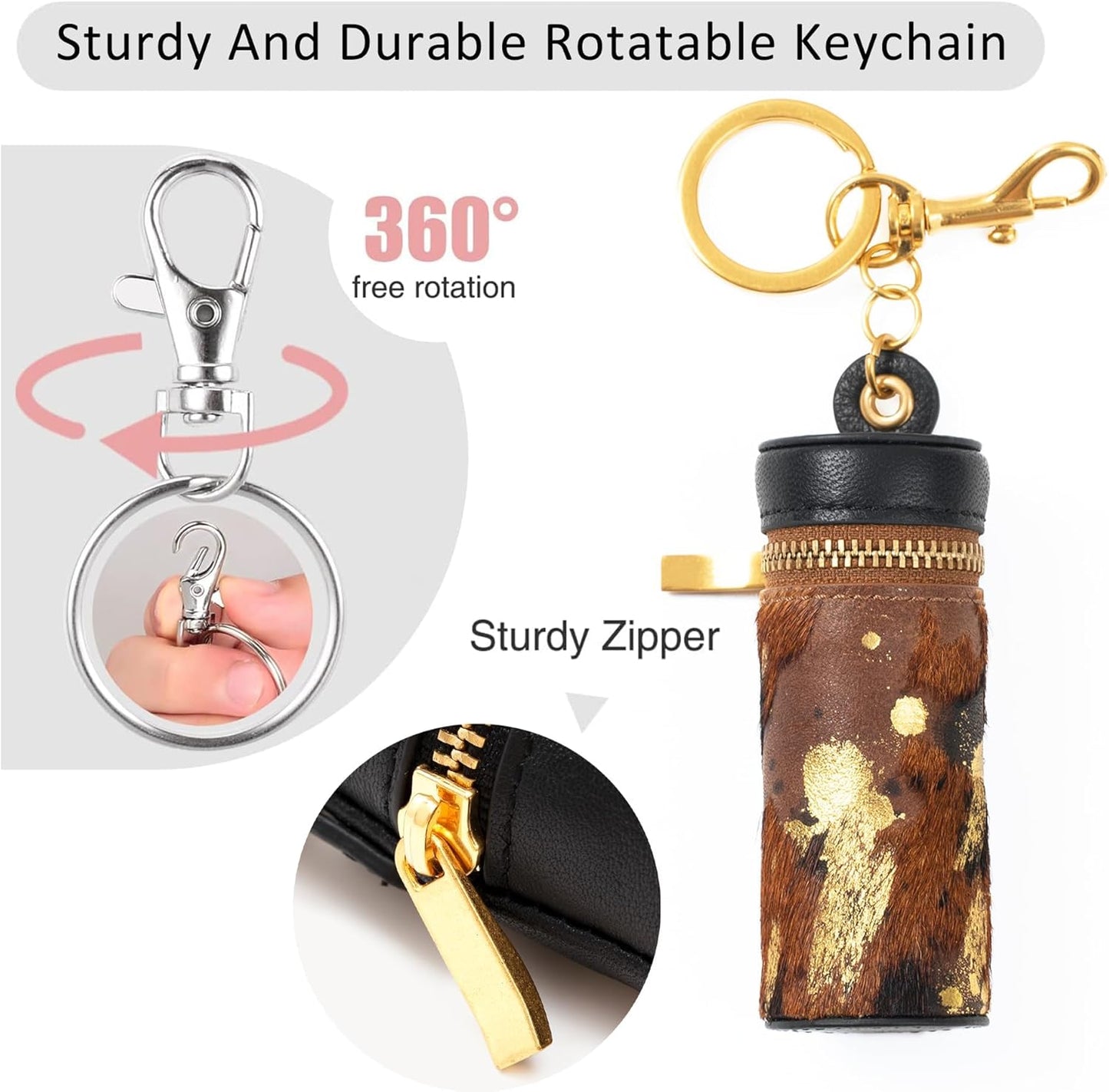 Cockatoo Nappa Leather Lipstick Case - Zipper Keyring Chapstick Holder | Compact Design