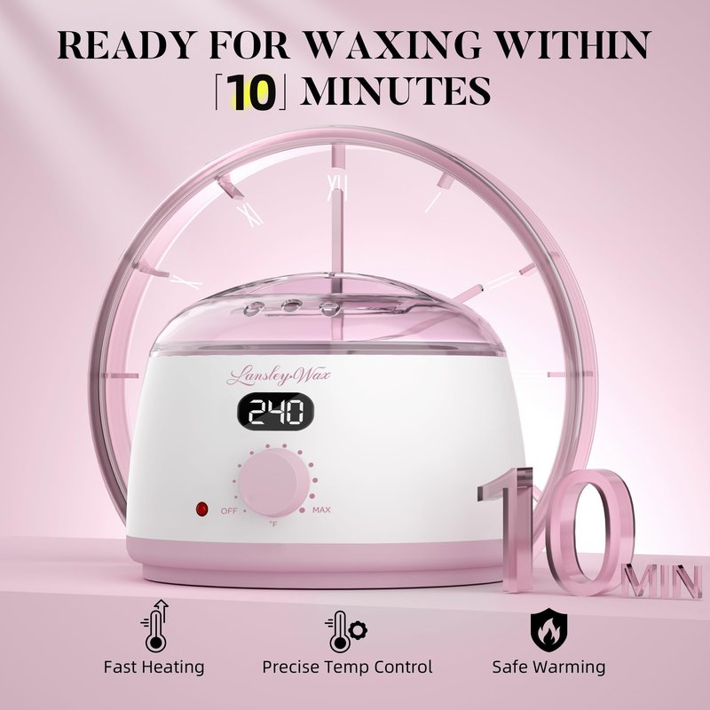 LANSLEYWAX Digital Waxing Kit for Women Men - Pink Wax Machine with 39 Accessories - Hard Wax Kit for Face Eyebrow Lip Brazilian Bikini Sensitive Skin, Waxing Warmer Hair Removal for Home/Salon Use