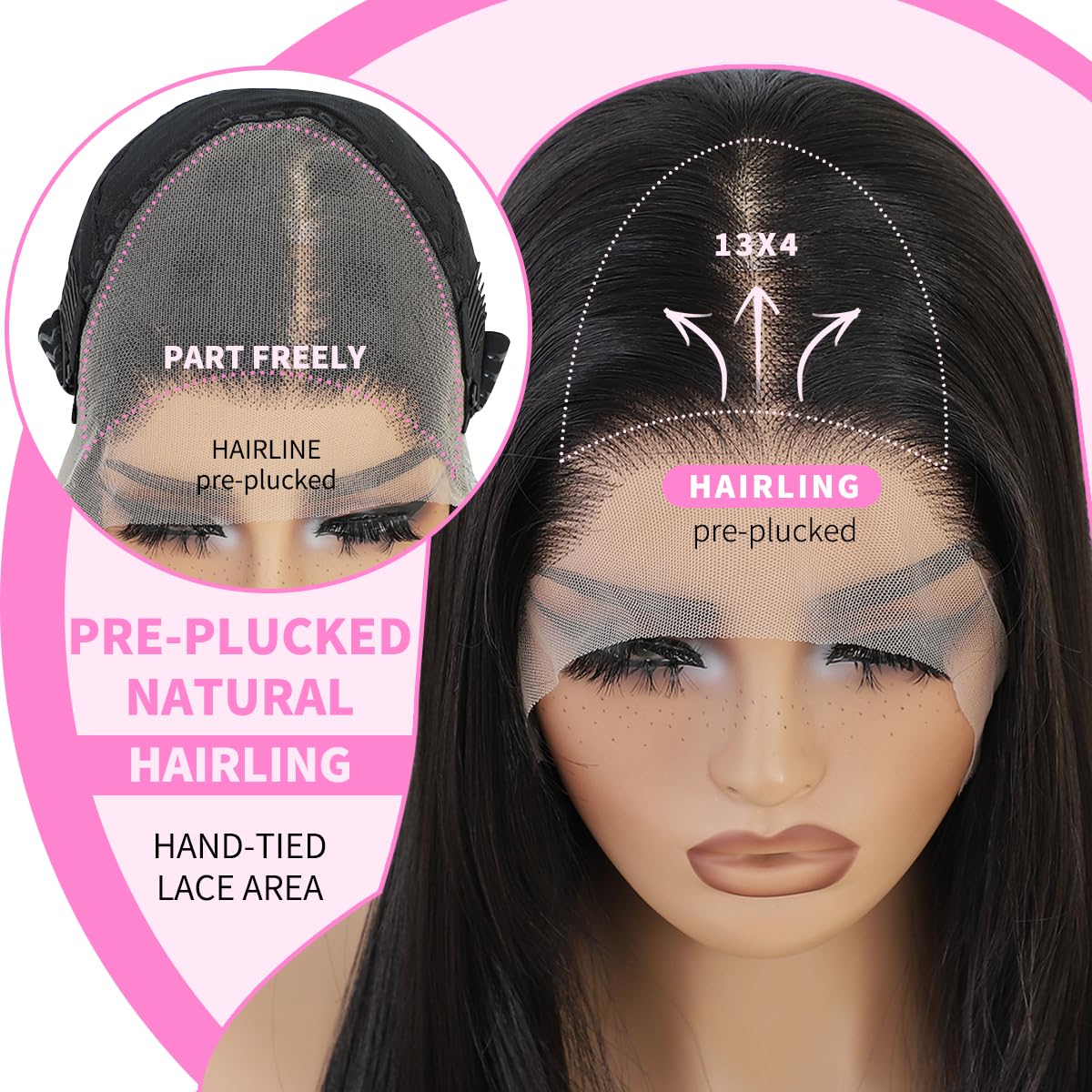 Synthetic Lace Front Wigs Pre Plucked 13x4 HD Lace Black Wigs For Women 26 Inch Long Layered Straight Wigs 100% Futura Premium Fiber Wig With Bangs Ready to Wear Beginner Friendly Daily Use