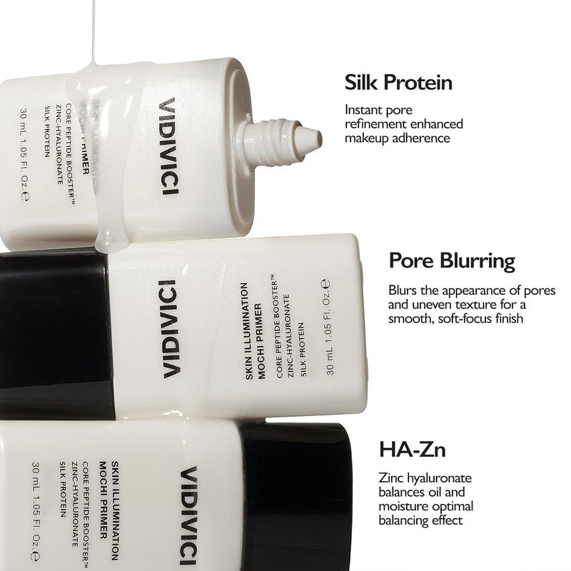 VIDIVICI Skin Illumination Mochi Primer - K-Beauty Pore Blurring Makeup Primer with 84% Skincare Ingredients | 1.05 fl oz
