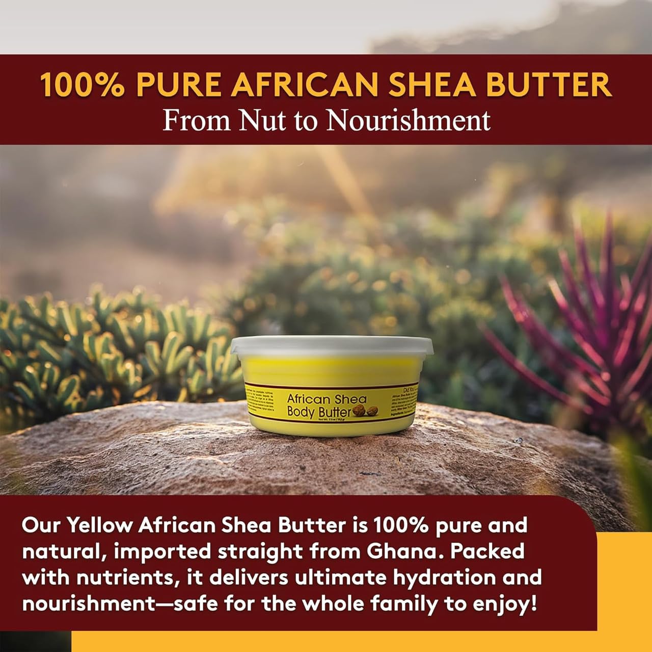 Okay 100% Natural African Shea Butter Yellow Smooth Deep Moisturizing Restores Moisture To Dry Damaged Skin Reduces Skin Damage Heals & Nourishes Made In USA 1oz