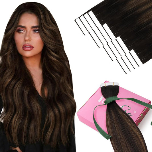 YoungSee 18 Inch Tape in Extensions Human Hair Brown Balayage Tape in Hair Extensions Human Hair Dark Brown Ombre Ash Browns Tapes-in Extension Remy Hair Extension Tape-in for Daily Use 20pcs 50g