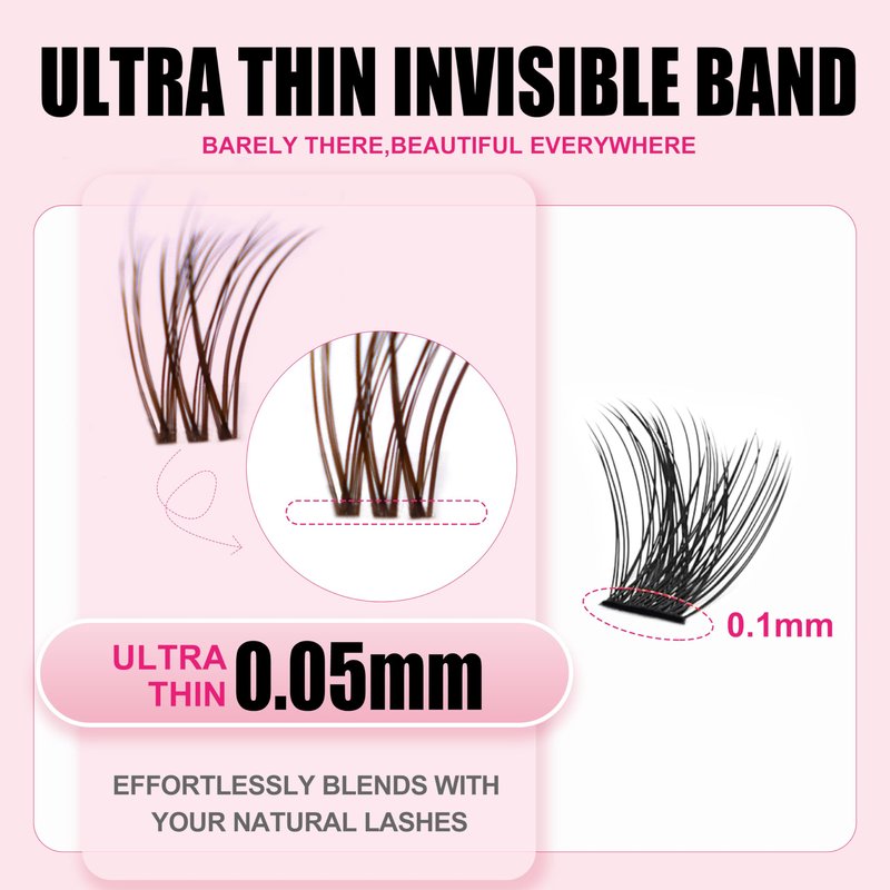 Plume Brown Lashes Natural Lash ClustersWith Invisible Band DlY Lash Extension Kit Eyelash Kit with Bond and Seal 8-16mm C Curl Beginner Individual Lashes Long lasting Makeup For Girl