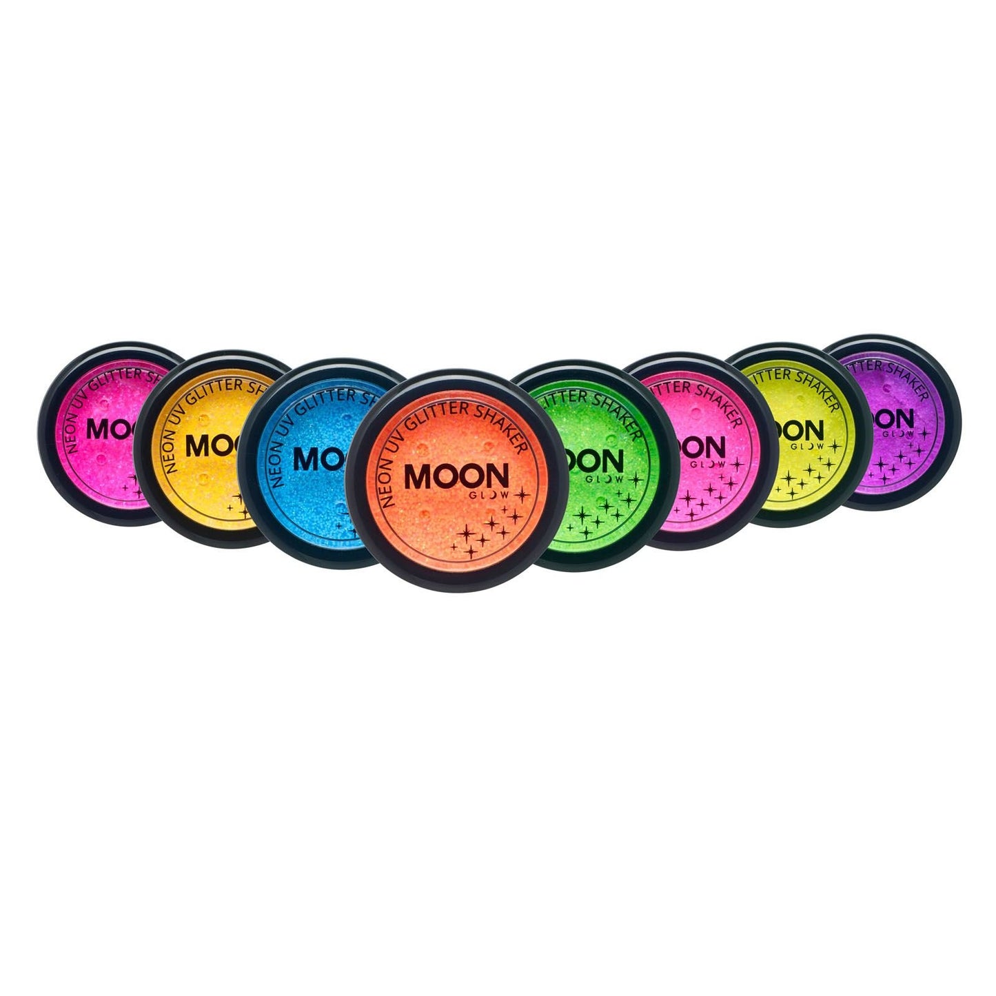 Moon Glow - Blacklight Neon UV Glitter Shaker 0.18oz Set of 8 + Glitter Fix Gel - Glows Brightly Under Blacklights/UV Lighting!