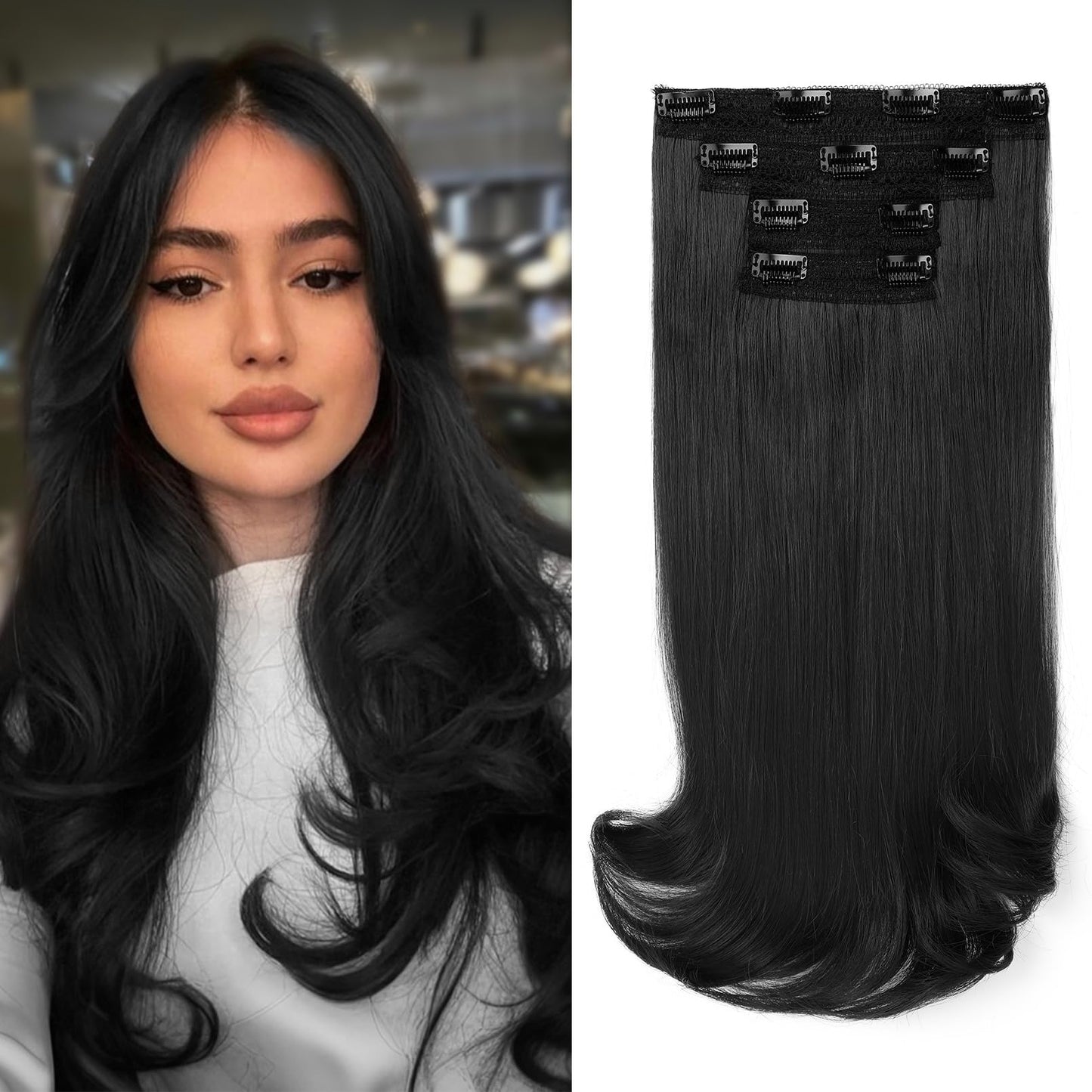 NTYNTY Clip in Hair Extensions, 4PCS 16 Inch Clip in Extensions for Women Layered Cut Natural Lightweight Hairpieces with Thinner Softer Invisible Weft - Black