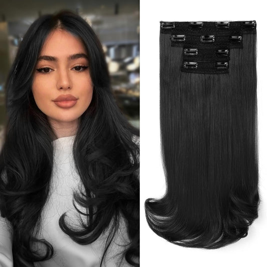 NTYNTY Clip in Hair Extensions, 4PCS 16 Inch Clip in Extensions for Women Layered Cut Natural Lightweight Hairpieces with Thinner Softer Invisible Weft - Black