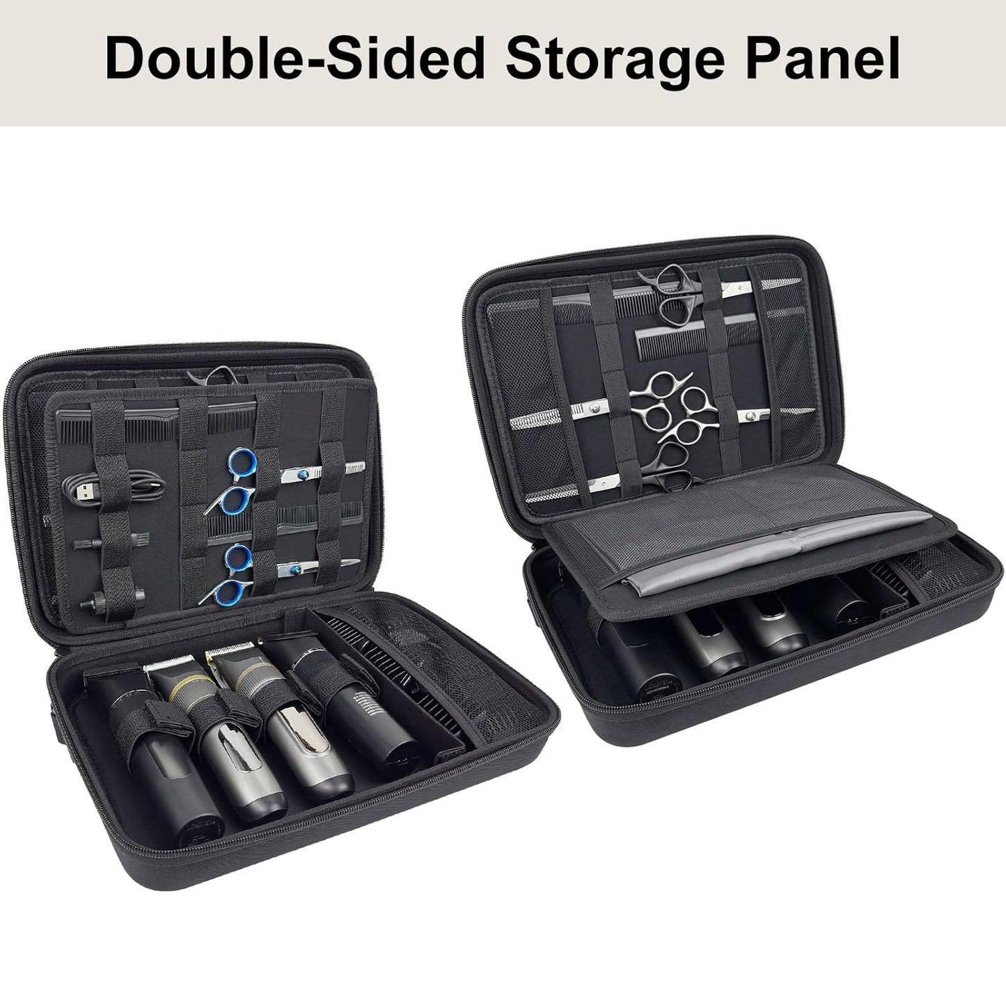 Hard Travel Barber Case - Large Clipper Storage Organizer with Adjustable Shoulder Strap | Black