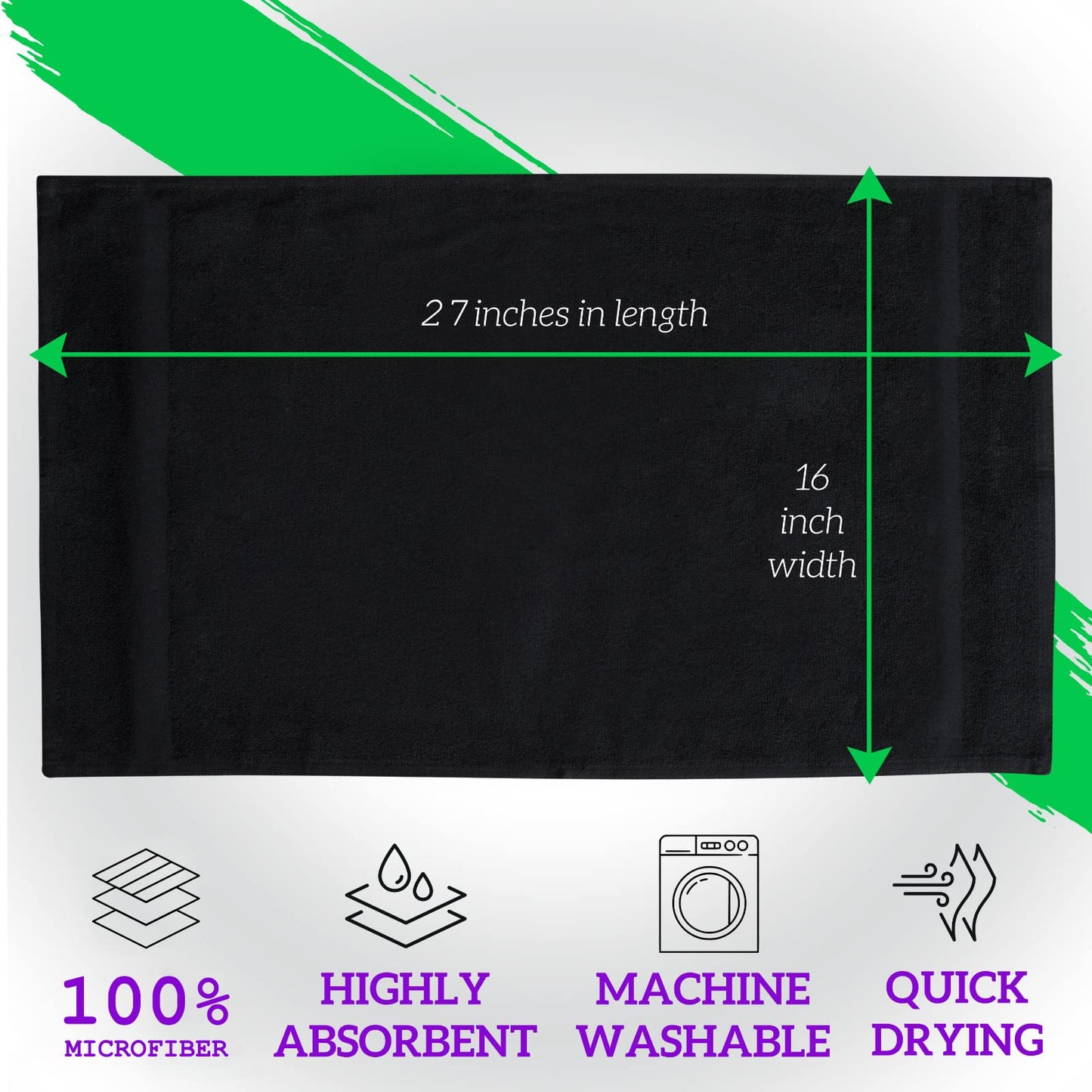 GREEN LIFESTYLE Black Microfiber Bleach Safe Towel Bulk Sets, Premium Spa Quality, Super Soft and Absorbent for Gym, Pool, Spa, Salon and Home (12 Pack)