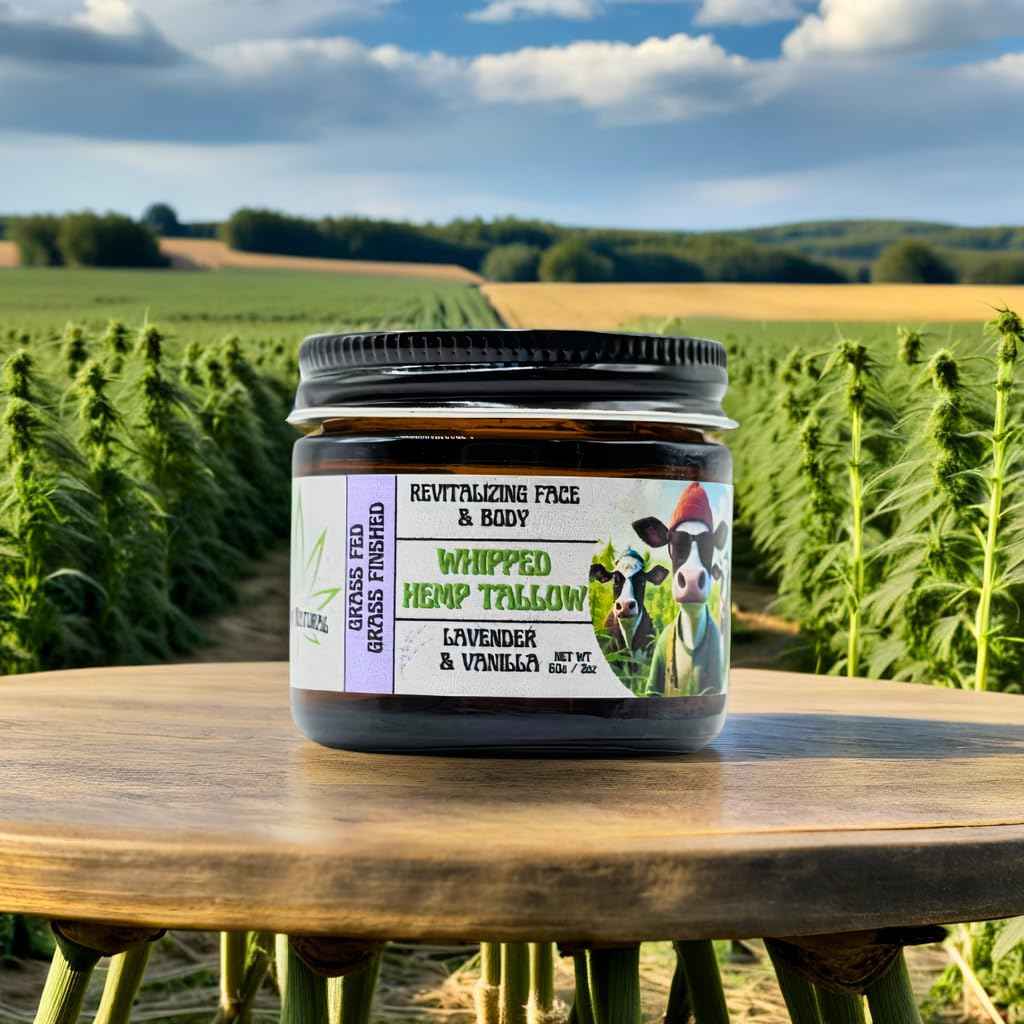 Whipped Hemp Tallow – Grass-Fed & Grass-Finished Tallow Balm with Lavender & Vanilla – Deep Hydration for Face & Body – Organic Hempseed & Coconut Oil Moisturizer – All-Natural Skincare