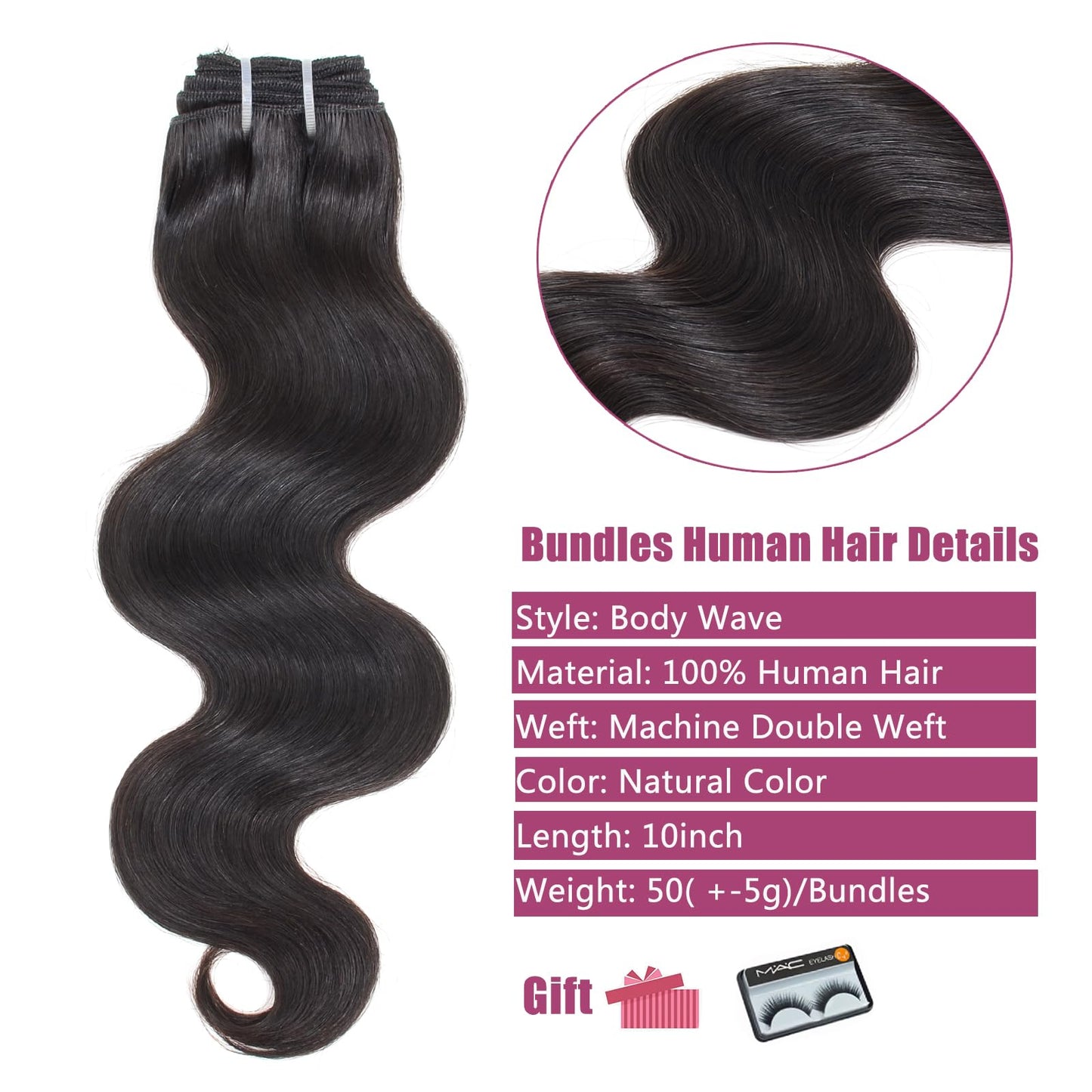 Human Hair Bundles 4 Bundles 10 Inch 12A Body Wave Bundles Human Hair 100% Unprocessed Brazilian Virgin Hair Weave Bundles Human Hair Natural Black Deals for Women (10/10/10/10 Inch, 4 Bundles)