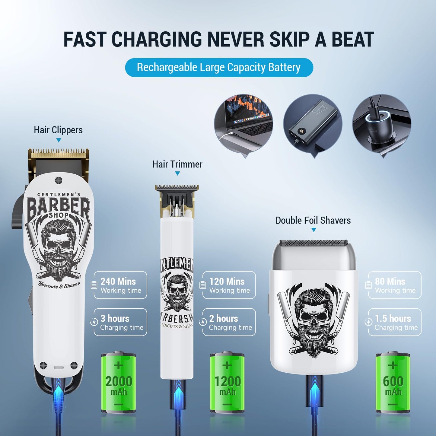BESTBOMG® Hair Clippers for Men Professional, Hair Clipper, Beard Trimmer & Electric Shaver Kit, Zero-Gapped T-Blade Barber Grooming Kit, LED Display, Rechargeable, Gifts for Men