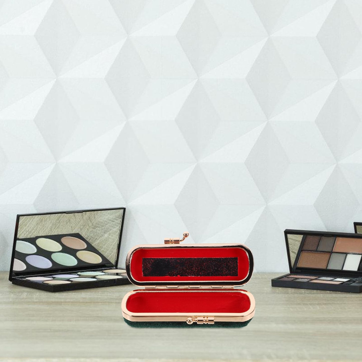Cabilock Retro Lipstick Box with Mirror Compact Lip Balm Organizer Durable Cosmetic Storage Case Fits One Lipstick for Travel and Daily Use 3.93X1.37X0.98 Inches