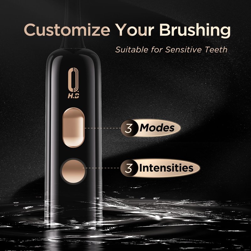 O.H.B Sonic Electric Toothbrush, Electronic 80° Wave Oscillation & Vibration Travel Sonic Toothbrush for Adults with 9 Modes, Timer, 2 Brush Heads, IPX8 Waterproof, Rechargeable, 60-Day Battery Life