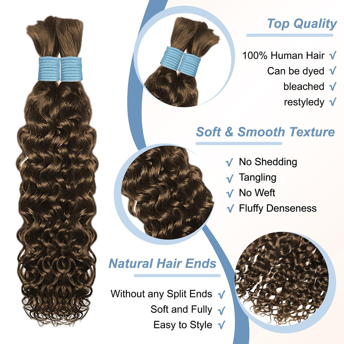 Human Boho Braiding Hair - 20 Inch, 2 Bundles, 100g, 99J Burgundy, Water Wave, Curly, Knotless Braids