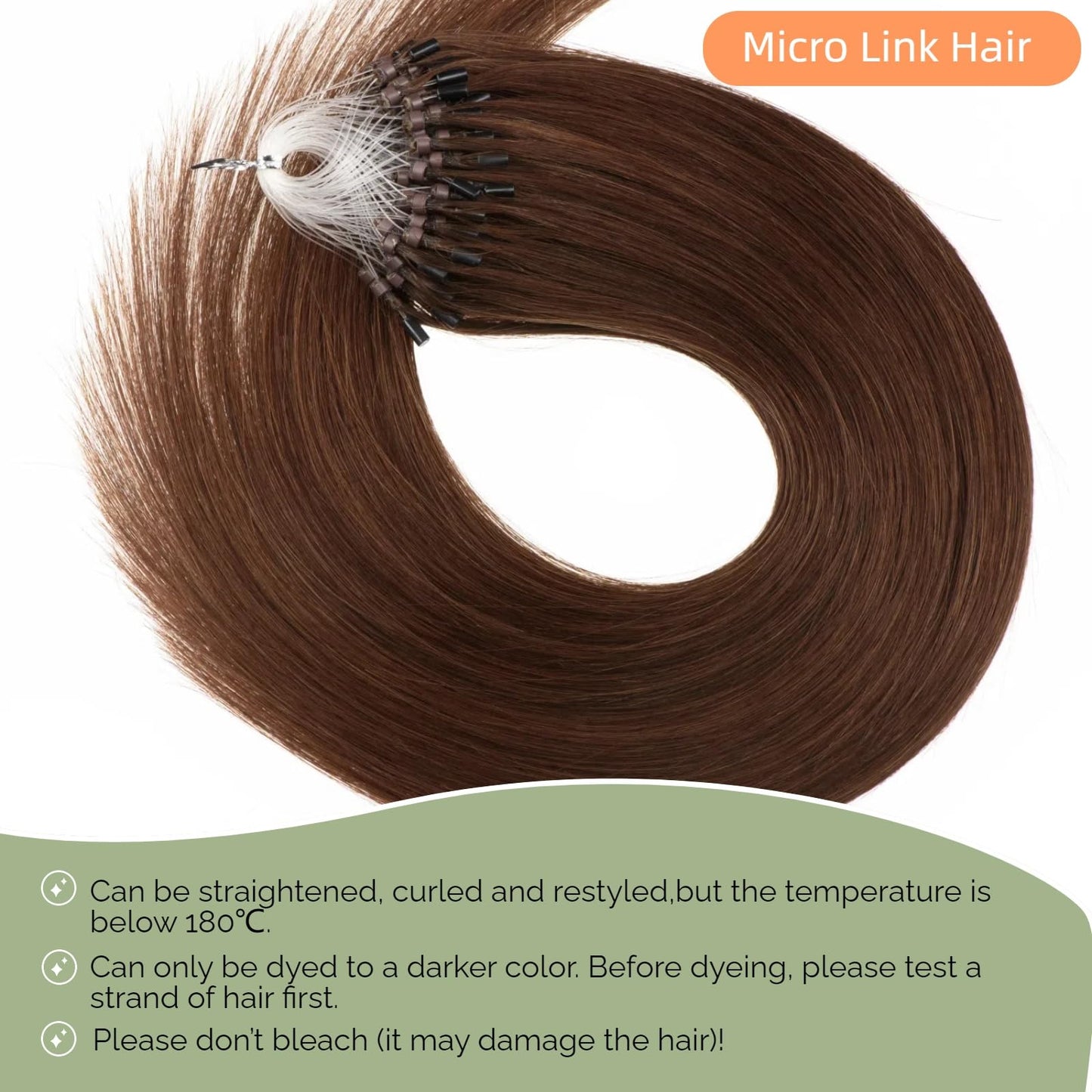 Micro Links Hair Extensions Human Hair 16 Inch Medium Brown Real Human Hair Extensions #4 Micro Links Hair 0.5g/s, 50g, Invisible Micro Bead Extensions