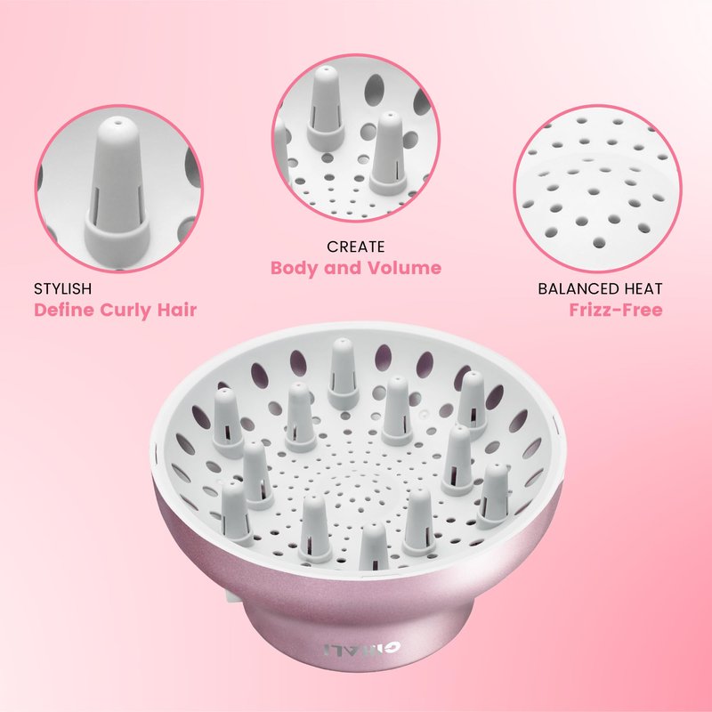 GIHALI Universal Hair Diffuser “Super Sturdy” 1.7 Inch to 2.6 Inch for Natural Curly and Wavy Hair, Hair Dryer Attachment (Rose Gold)