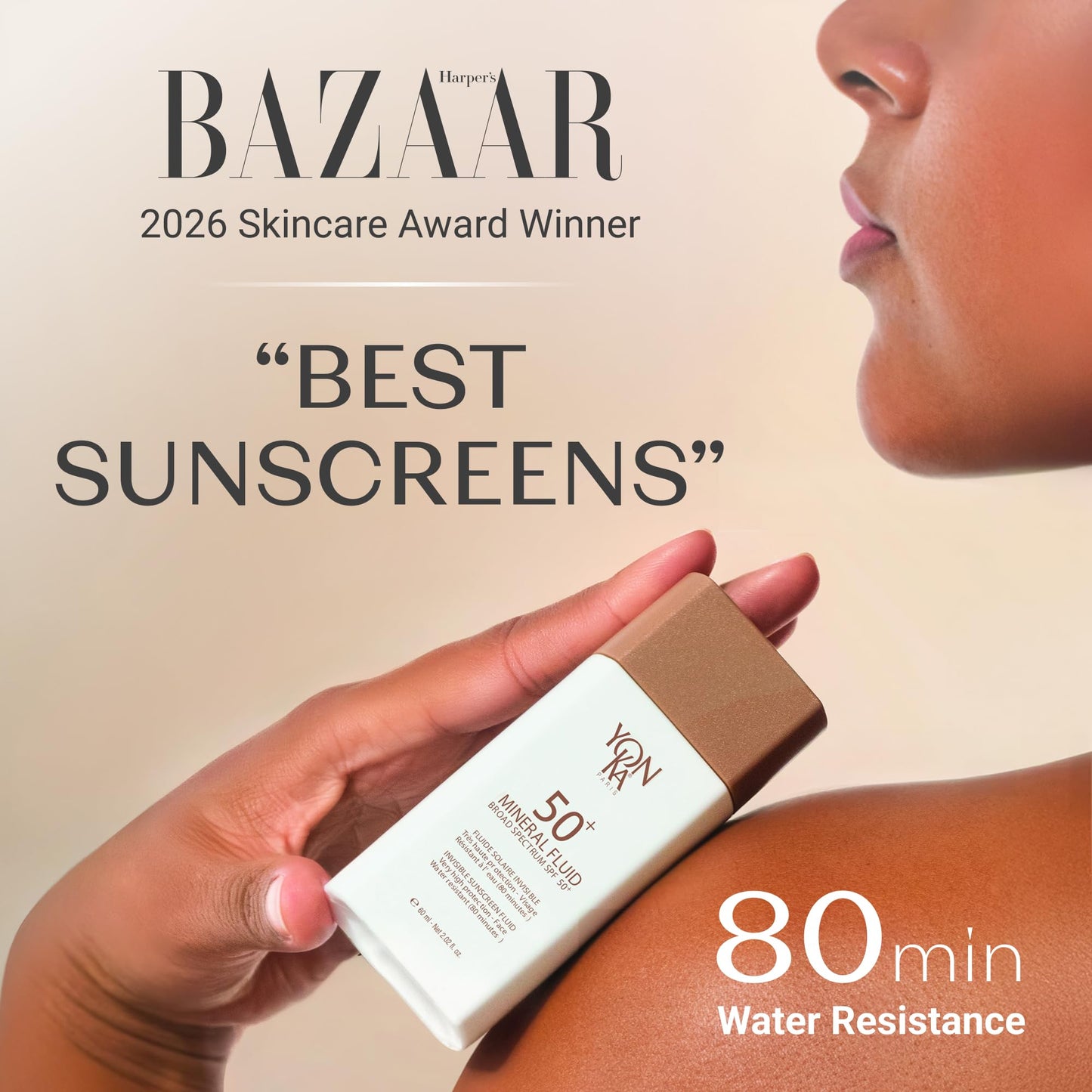 YONKA PARIS SPF 50 Mineral Fluid | Weightless Sheer Sunscreen No White Cast | 100% Non Nano Zinc Oxide Niacinamide | Fragrance Free Water Resistant | Daily Facial Sun Protection | 1 Fl Oz