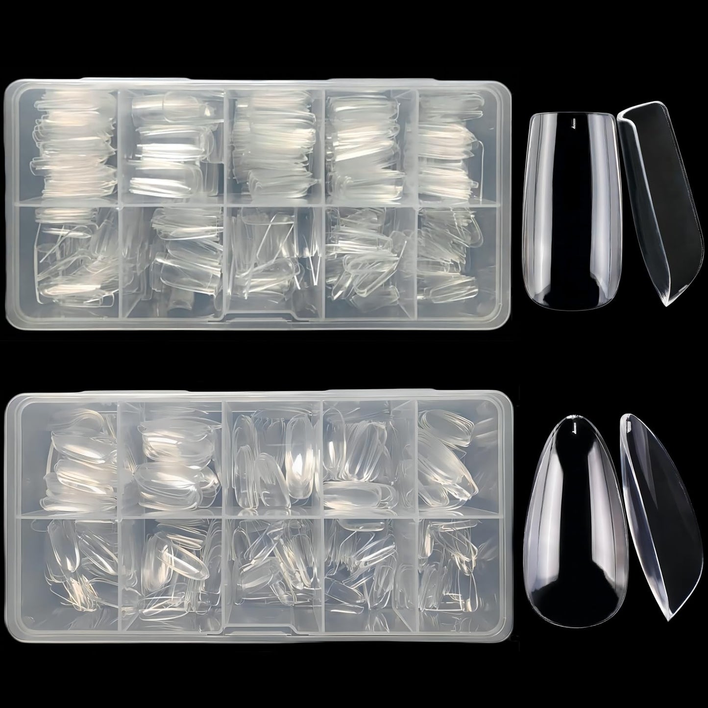 1000Pcs Soft Gel Nail Tips Clear Almond and Square Medium Nails Set