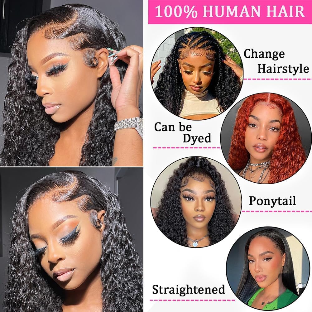 Nikiss 14 Inch Short Bob Wigs 13x6 Deep Wave Curly Bob Wig 200 Density Brazilian Virgin Human Hair Pre Plucked Glueless Lace Frontal Wig for Women Natural Hairline
