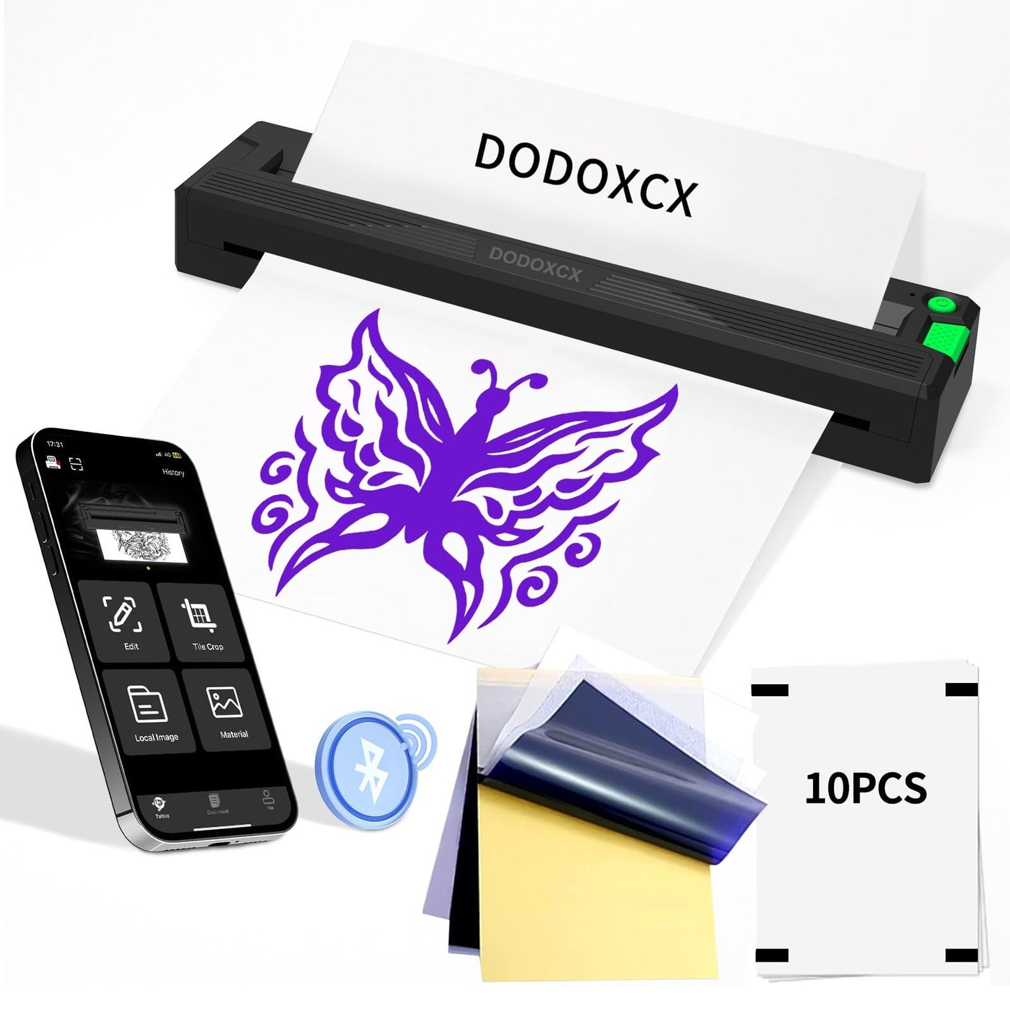 DODOXCX Tattoo Stencil Printer Machine for Tattoo Beginners&Artists,with 3pcs Tattoo Transfer Paper,Portable Wireless Bluetooth Thermal Inkless Tattoo Printer Compatible with Phone/Pc