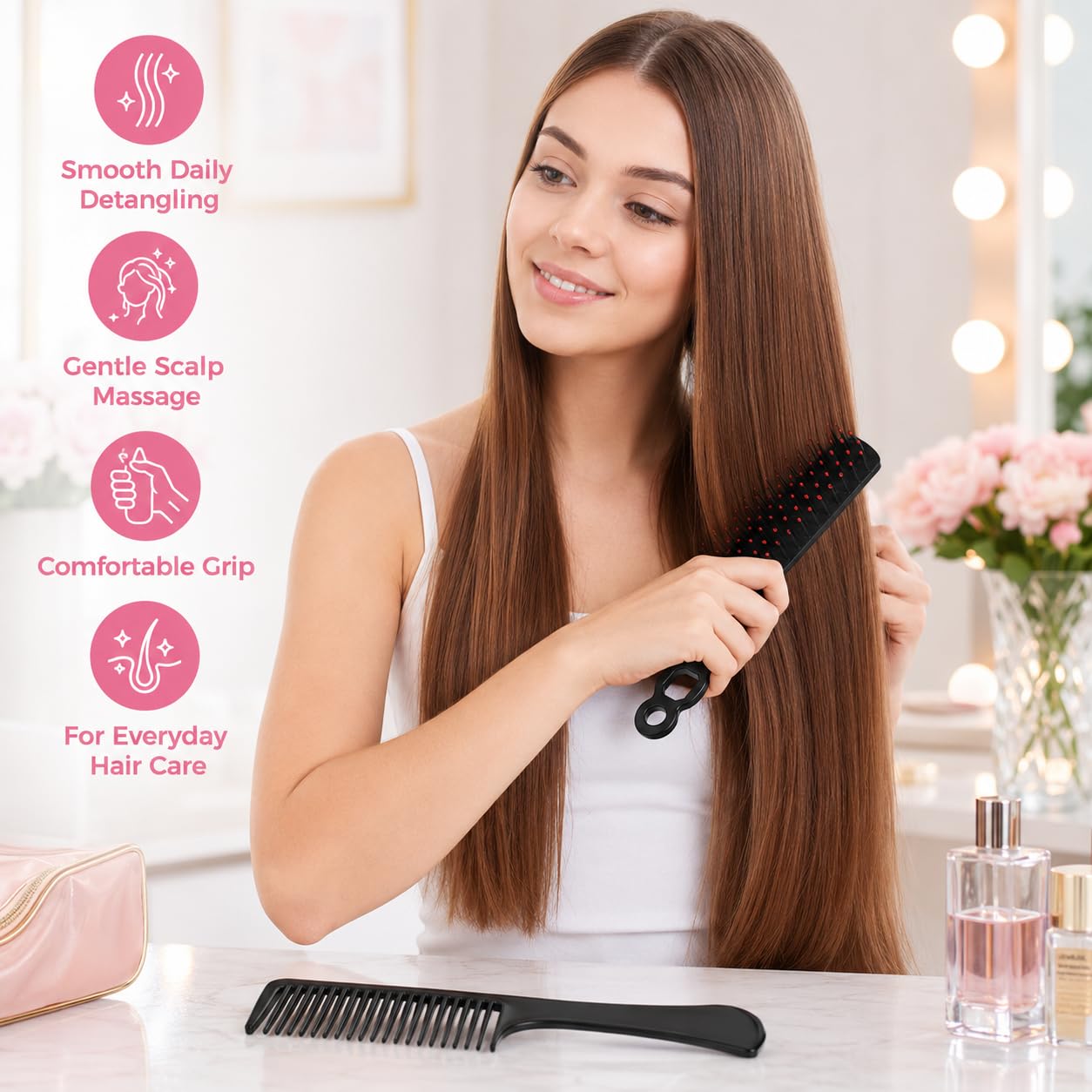 Hair Brushes, 48 Pcs Bulk Hair Brushes and Combs for Homeless Individually Wrapped Hairbrushes, Massaging Smoothing Comb Brushes