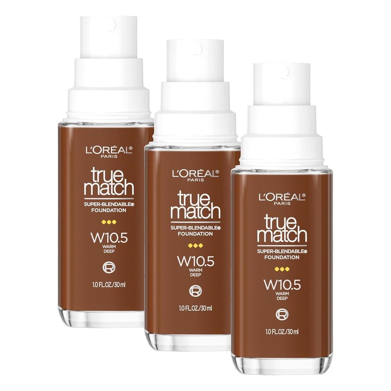 L’Oréal Paris True Match Foundation - Medium Coverage Liquid Makeup with SPF 17 | W10.5 Deep, 1 Fl Oz (Pack of 3)