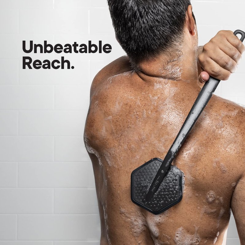 TOOLETRIES Silicone Back Scrubber for Shower, Exfoliating Body & Bath Brush, Long Ergonomic Handle, Non-Slip Grip for Hard-to-Reach Areas, Hygienic Silicone Bath Accessory for Men & Women - Charcoal