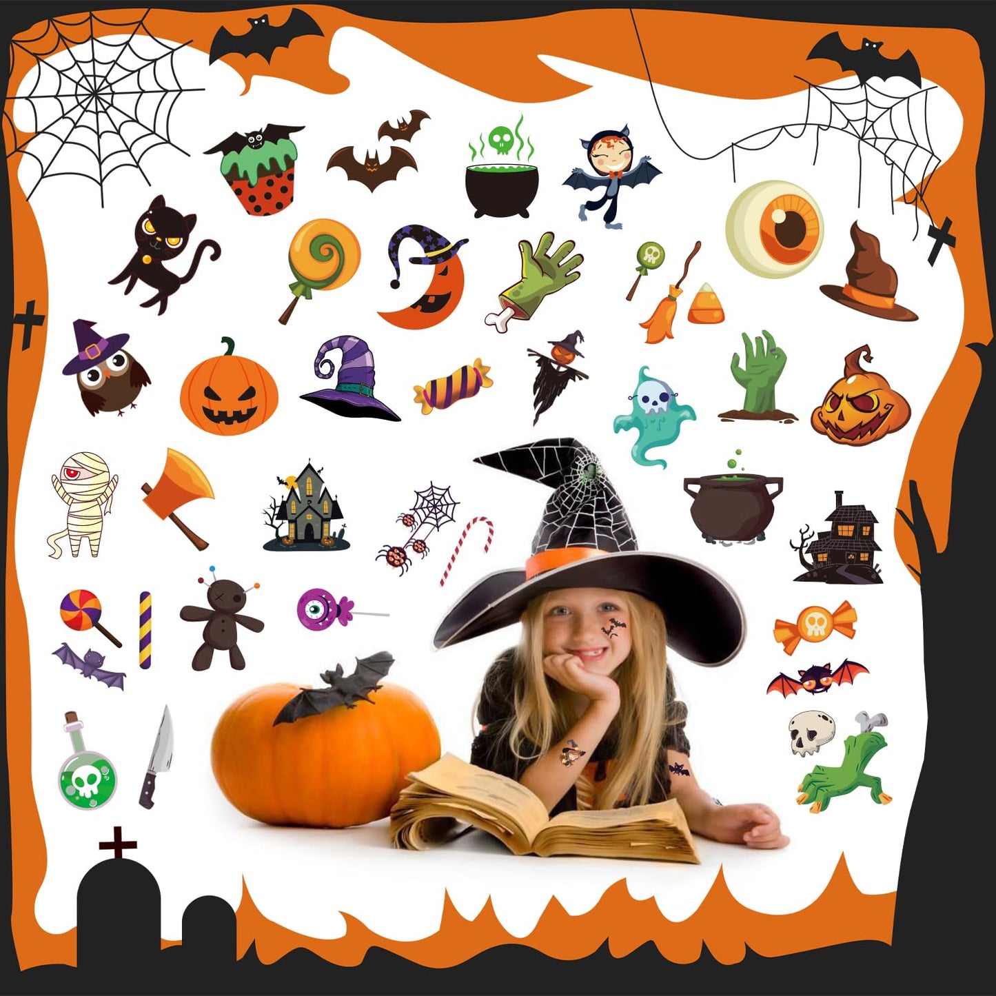 Halloween temporary tattoos for kids, 190 pcs Glow in the Night temporary tattoos, Trick or treat gift Ghost Monster Pumpkin Tattoos